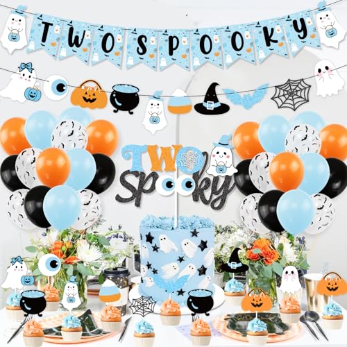 Kids Halloween Birthday Decorations Set with Banner Balloons Cake Toppers