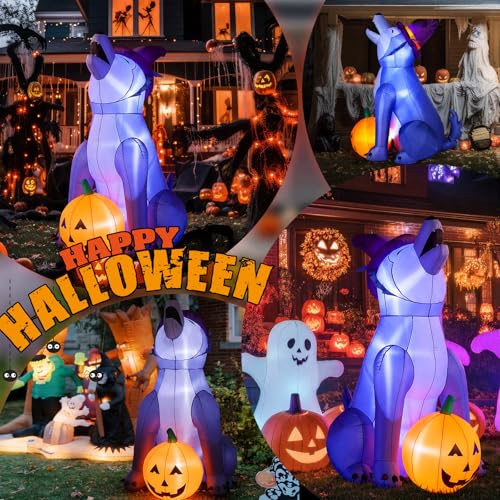 5ft LED Halloween Inflatable Wolf with Pumpkin Outdoor Decorations