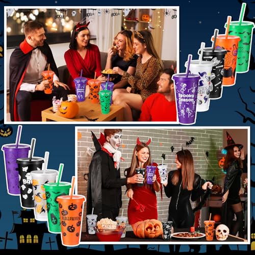 30 Pack Halloween Plastic Cups with Lids & Straws - 24 oz Ghost Design