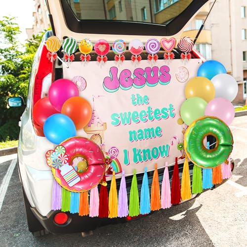 Halloween Trunk or Treat Decorations Kit with Backdrop, Balloons & Candy Confetti