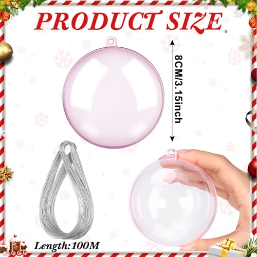 Pink Fillable Plastic Christmas Ornaments Set - 36 Pieces, 80mm/3.15 Inch