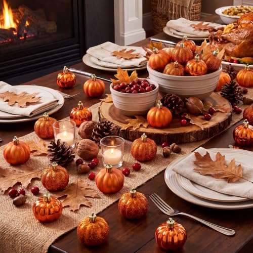Fall Pumpkin Tree Ornaments Set - Mini Orange Decorations for Autumn & Halloween