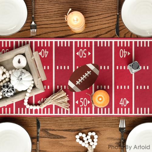 American Football Table Runner - Red Touch Down 13x72 Inch for Home & Party Decor