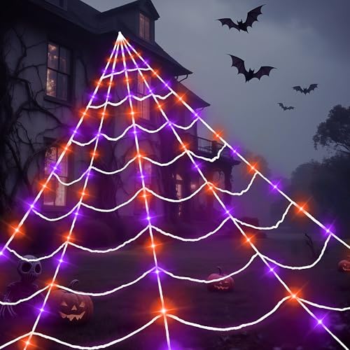 Outdoor LED Spider Web Decoration with Lights & Timer - 17.4 x 16.4 FT Halloween Cobweb