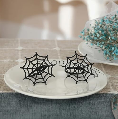 Halloween Black Spider Web Napkin Rings Set of 6 - Metal Table Decor