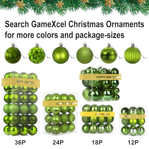 Assorted Lime Green Christmas Ornaments Set of 36 - Shatterproof Holiday Decorations