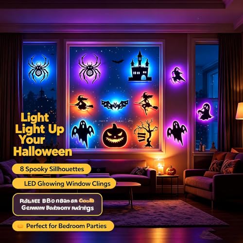 Halloween LED Wall Decor Lights 3D Bat Silhouettes Indoor Party Decorations - 8 Pieces
