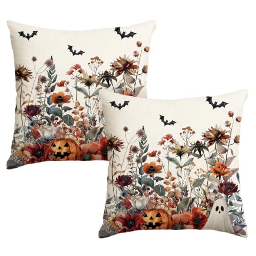 White Halloween Horror Throw Pillow Covers - 18 x 18 Inch Set of 2