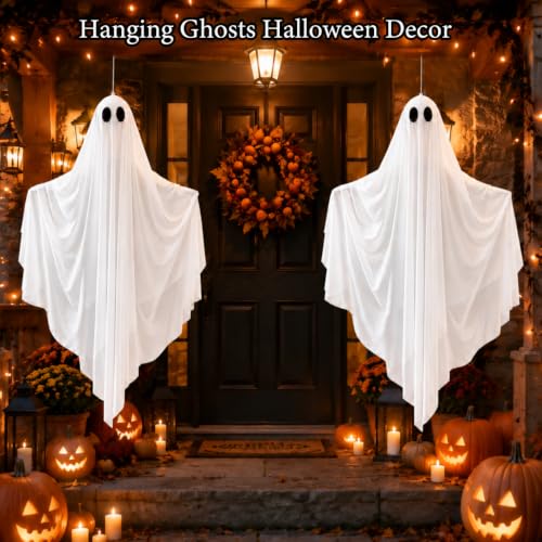 Large 4FT Halloween Hanging Ghost Decorations - 2 Pack, Indoor & Outdoor Spooky Decor