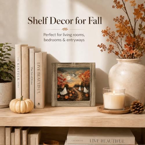Ghost Pumpkin Path Wood Plaque Sign - Halloween Desk Decor Style 06