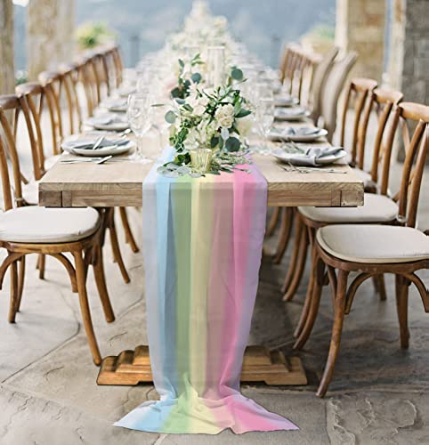 Rainbow Stripes Chiffon Table Runner 27x120 Inches - Wedding & Party Decor