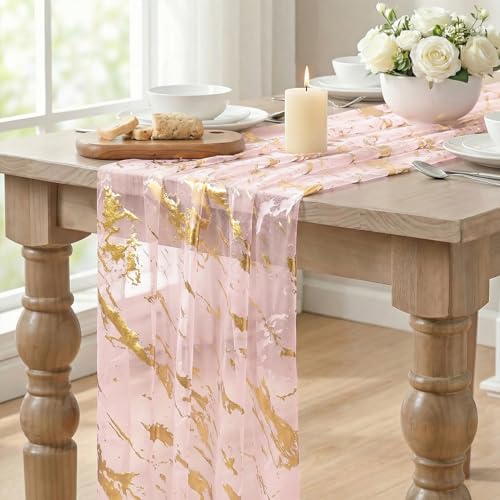 Pink Marble Pattern Table Runner 10FT for Dining & Events - Variation 28x120