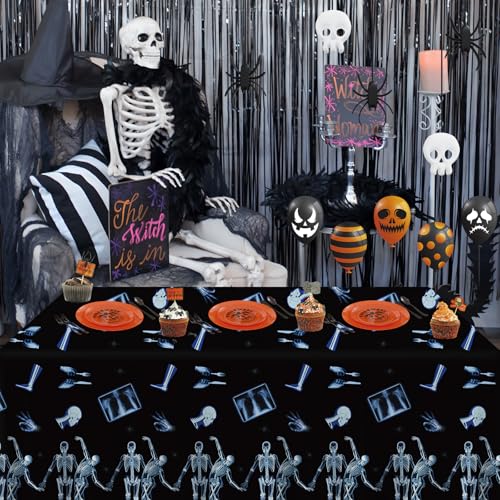 3 Pack Disposable Tablecloths - Radiology X-Ray Skeleton Design, 54 x 108 Inches, Waterproof & Stain Resistant