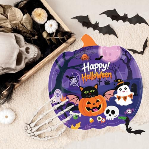 Halloween Party Supplies Set - Pumpkin Paper Plates Cups Napkins Banner Tablecloth - 74 Pieces for Festive Celebration