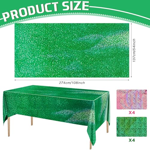 Pink and Green Holographic Tablecloths 54x108 Inches - Iridescent Disposable Party Covers - Witch, Birthday, Wedding Decorations