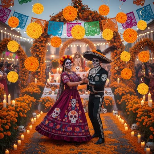 Marigold Flower Decorations for Diwali & Day of The Dead - 36 Pcs Set