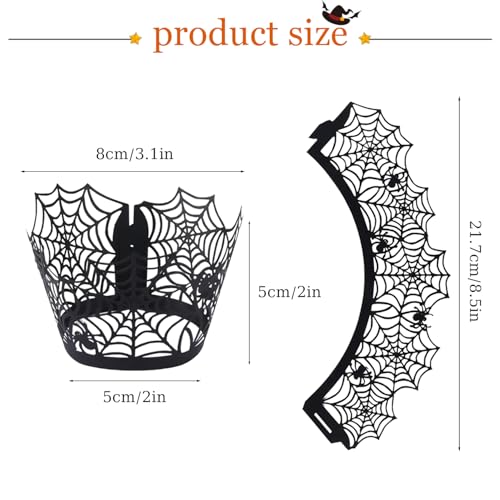 Black Halloween Cupcake Liners with Spider Web Toppers - 50 Pcs