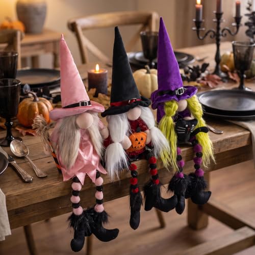 Halloween Witch Gnome Plush Decorations - 3PCS Long Leg Elf Set for Home & Party