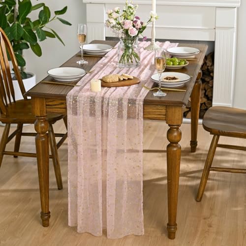 Pink Gold 60x84 Inch Rectangular Gauze Tablecloth - Durable Linen Home Decor