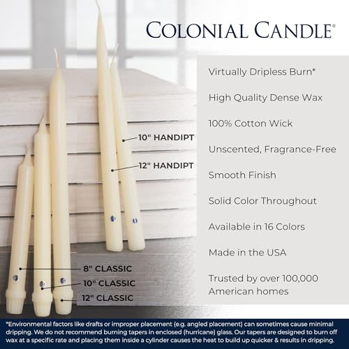 Unscented Caramel Taper Candle - Classic Collection, 10 Inch, Pack of 12