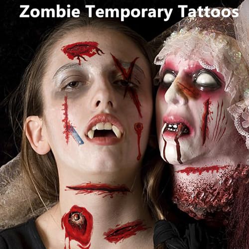 Fake Scar Tattoos Set - 45 Sheets Realistic 3D Wound Blood Cuts Halloween Cosplay