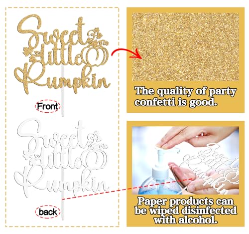 Gold Glitter Pumpkin Cake Topper for Fall Baby Shower & Halloween Celebrations