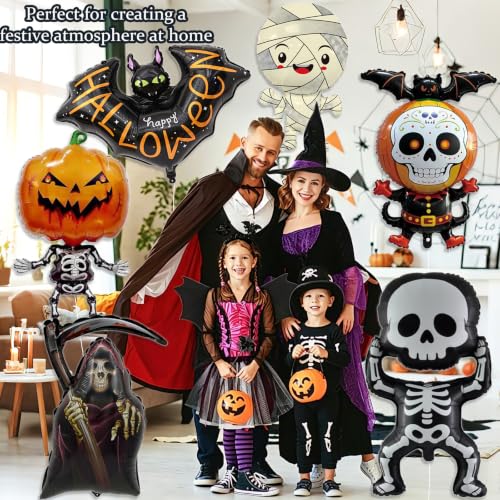 Halloween Foil Balloon 6-Piece Set with Spooky Designs - Durable Party Decorations