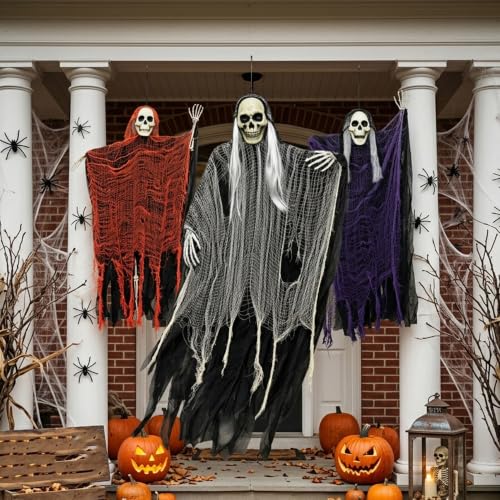 Halloween Hanging Skeleton Ghost Decorations Grim Reapers Set - Indoor Outdoor Spooky Decor