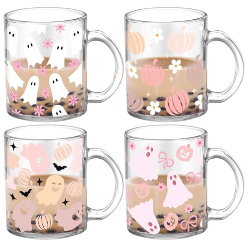 Pink Ghost Halloween Coffee Mug - 12 oz Cute Glass Cup - Variation: Ghost