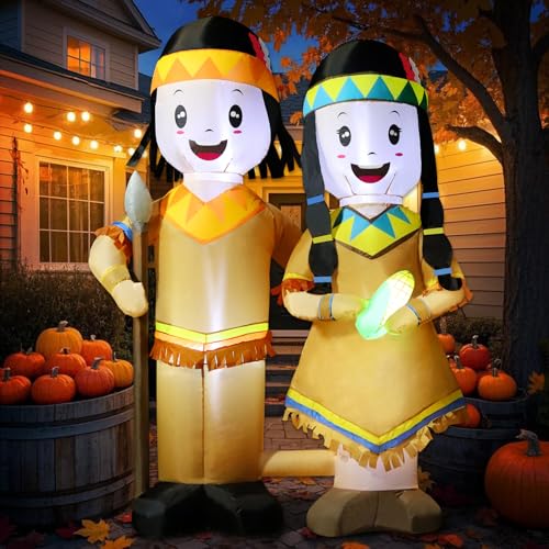 Native American Indian Inflatable Lawn Decor - 6FT Outdoor LED Yard Decoration - Patriotic Holiday Party Gift - Variation of Indian