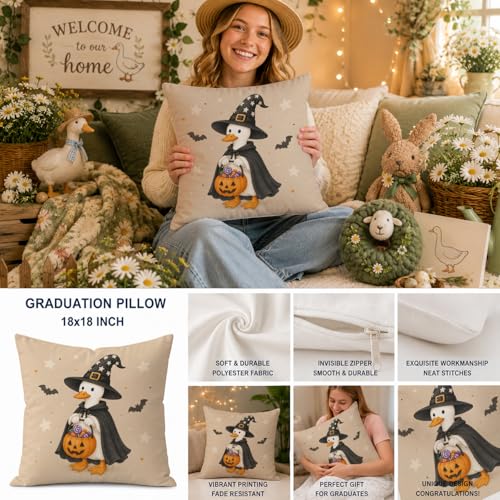 Halloween Witch Goose Throw Pillow Cover 18x18 - Magic Witch Goose Variation
