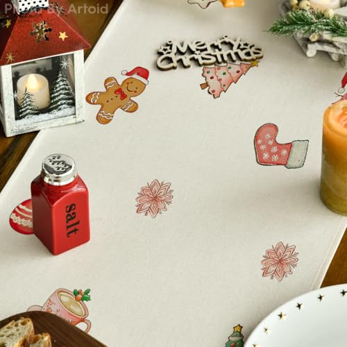 Gingerbread Man Xmas Table Runner 13x108 Inch Home Party Decor - Red