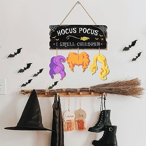 Halloween Wooden Door Sign - Hocus Pocus I Smell Children Decor for Indoor Outdoor