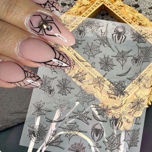 Halloween Spider Nail Stickers Set 4 Sheets 3D Rhinestones & Web Decals - Variation 3