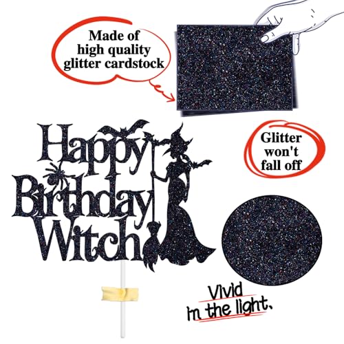 Halloween Witch Cake Topper for Birthday & Party Decor, Glitter, 5.9 Inch