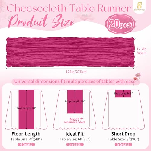 Fuschia Cheesecloth Table Runner 20 Pack - 17 x 108 Inches Boho Home Decor