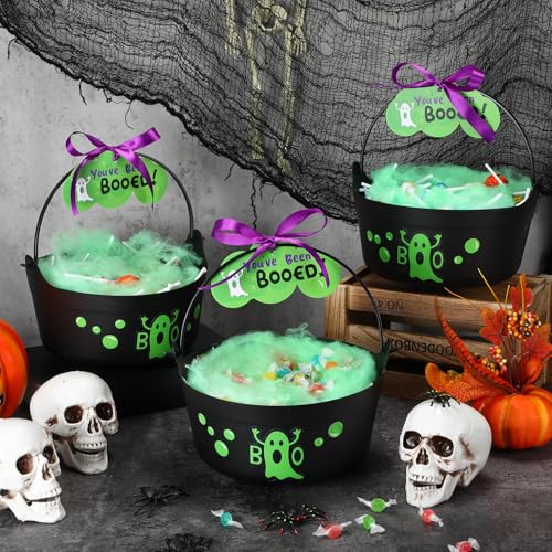 Halloween Boo Buckets Gift Set with Ghost and Spider Web Decorations - 4 Pack