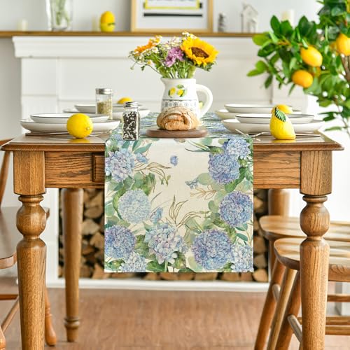 Hydrangea Wildflowers Table Runner 13x48 Inch - Blue Summer Decor