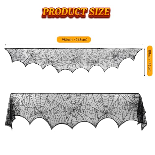 Halloween Fireplace Mantle Scarf Cover Black 96x18 Inch Decor