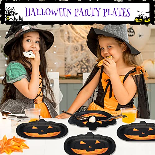 Disposable Halloween Paper Plates - Black Pumpkin Smile Design, 50pcs, 8.3in