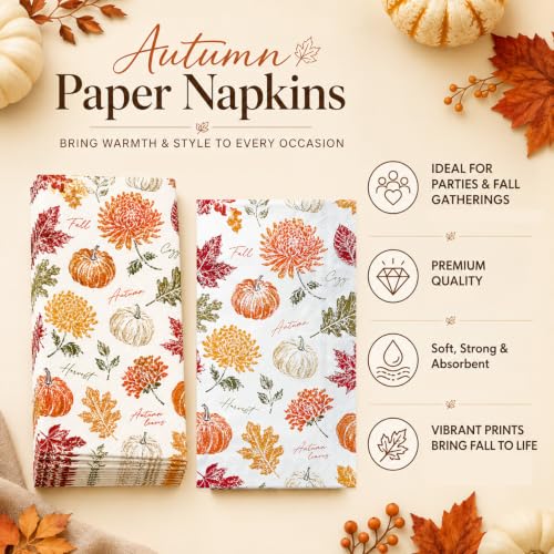 Fall Paper Napkins - 100-Pack Maple Leaf Autumn Disposable Party Napkins
