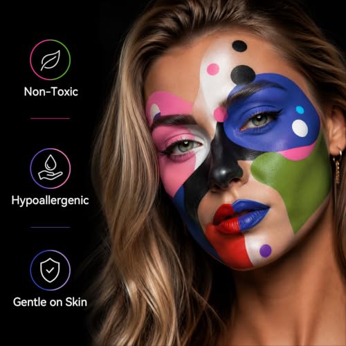 Water-Activated Sally Face Paint Set - 3 Colors Black White Light Blue - Includes Dual Brushes, Halloween & Cosplay Makeup