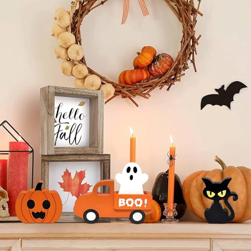 Halloween Wooden Truck and Sign Set - Ghost Pumpkin Black Cat Tabletop Decor - Variation of THIS listing
