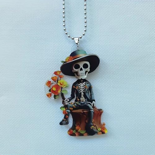 Halloween Skeleton Acrylic Hanging Ornament Set - 2D Flat Car Rearview Mirror Decorations - Variation 2D-2