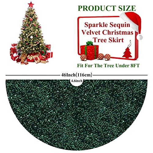 Emerald Green Sequin Velvet Christmas Tree Skirt - 46 Inch Round Holiday Decor