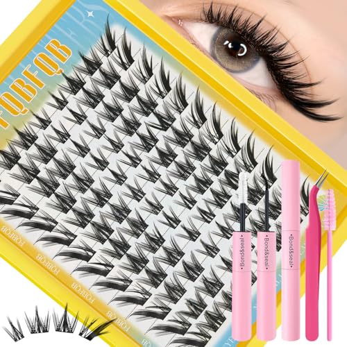 Eyelash Clusters Kit with Glue, Tweezers & Brush - Fox Eye & Manga Style DIY Lashes