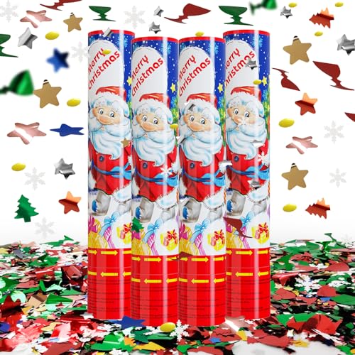 Christmas Confetti Cannon Party Poppers 4 Pack - Merry Christmas01 Multi Color Xmas Decorations