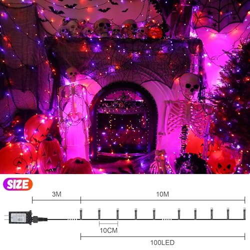 66FT Orange and Purple LED String Lights - 8 Modes Waterproof Halloween Decor