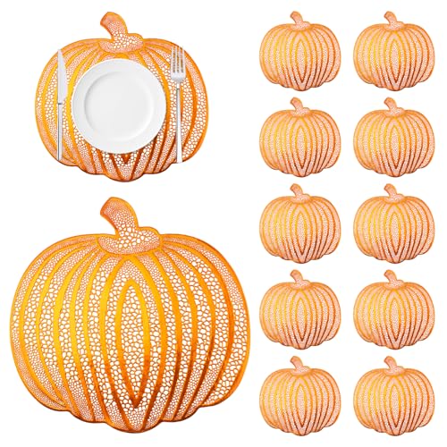 Pumpkin Placemats Set of 12 - Fall Harvest Table Decor for Thanksgiving & Halloween