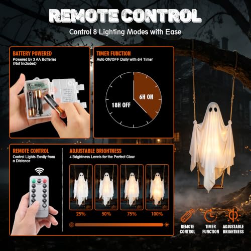 Large 6.5FT Halloween Ghost Decoration with Remote LED Lights Outdoor Yard Decor